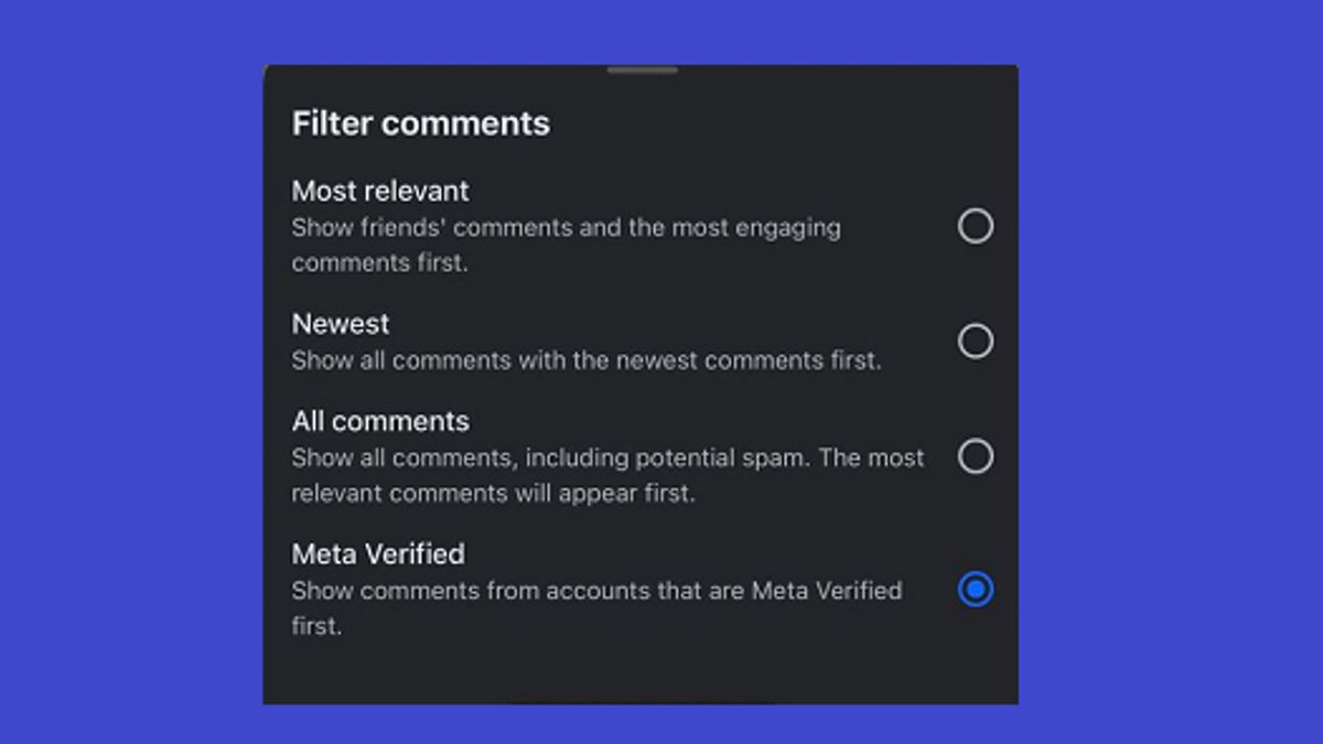 Meta Verified comment filter